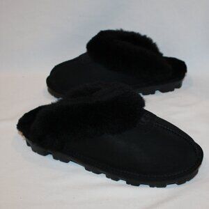 NIB UGG WOMEN'S COQUETTE BLACK SUEDE‎ SHEARLING LINED SLIPPERS 9